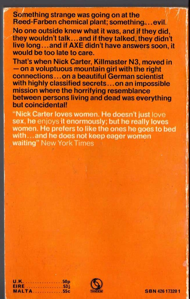 Nick Carter  THE HUMAN TIME BOMB magnified rear book cover image