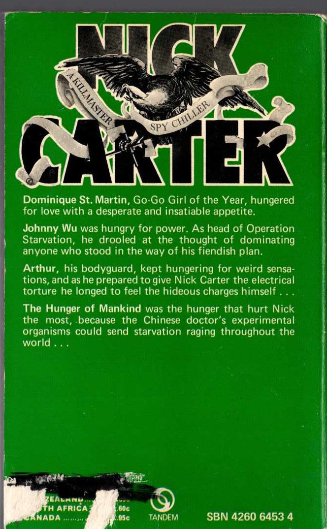Nick Carter  OPERATION STARVATION magnified rear book cover image