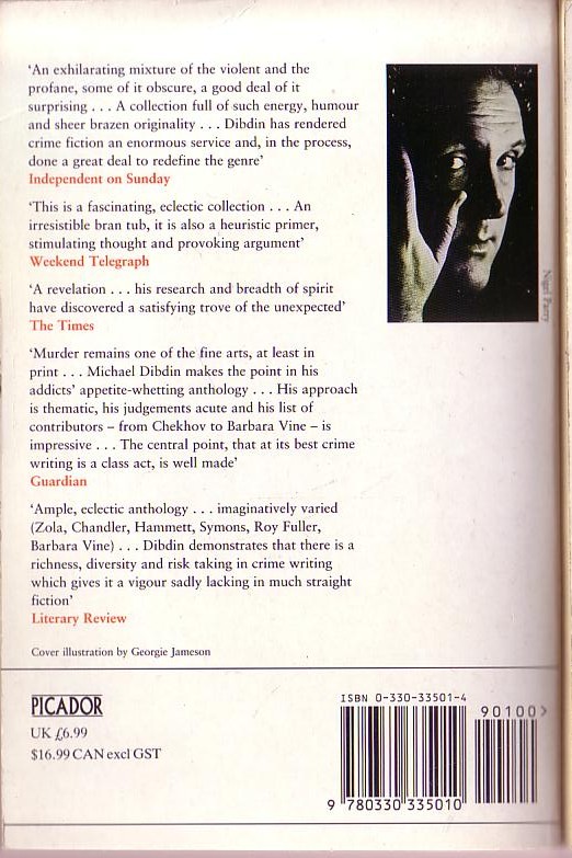 Michael_ Dibdin  THE PICADOR BOOK OF CRIME WRITING<BR>
    Picador 1994 (432pp) rear cover image