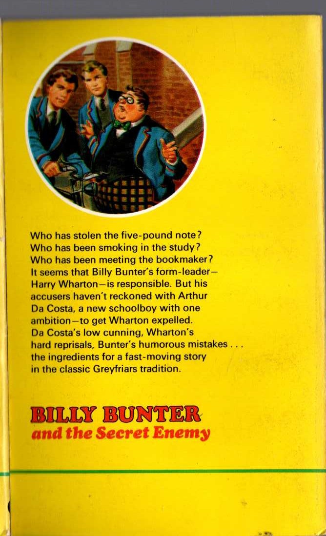 Frank Richards  BILLY BUNTER AND THE SECRET ENEMY magnified rear book cover image