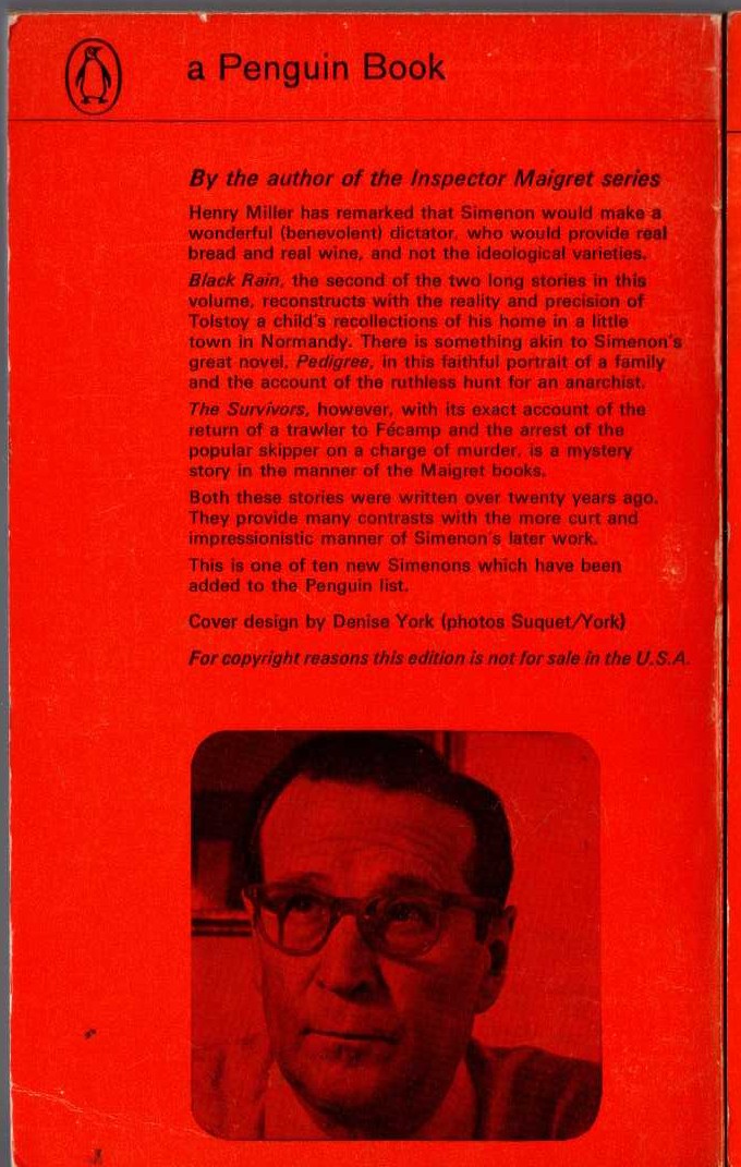 Georges Simenon  BLACK RAIN magnified rear book cover image
