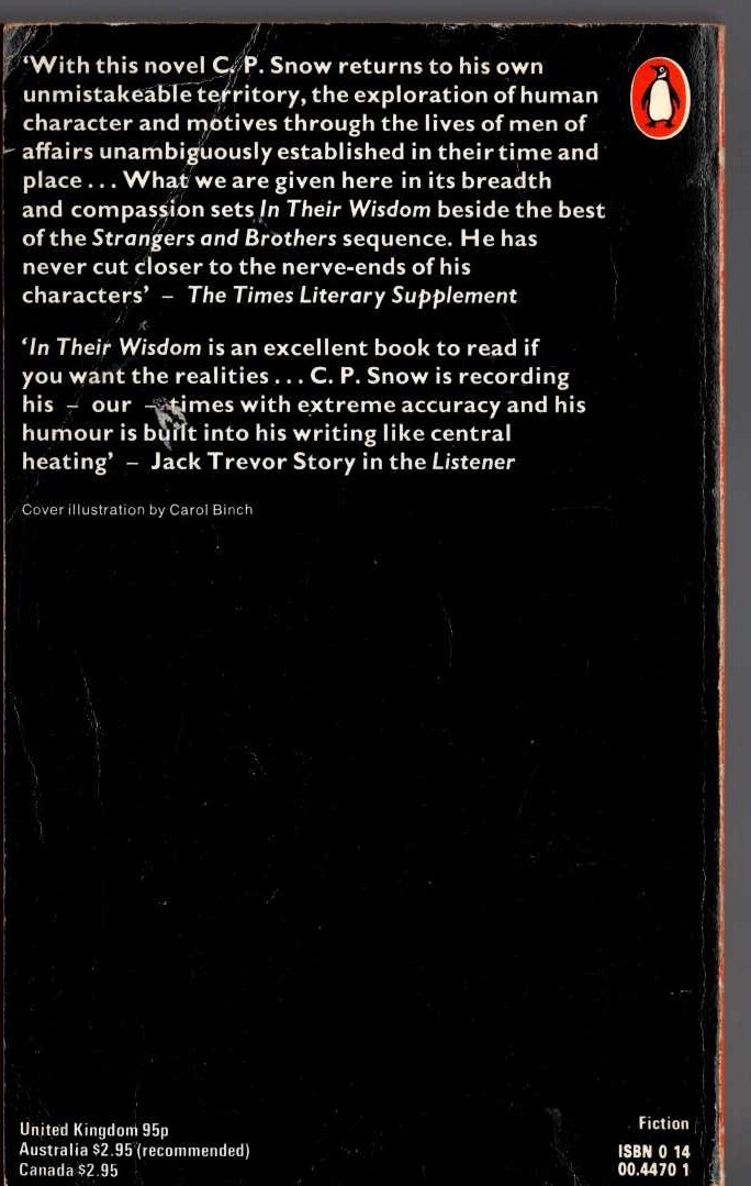C.P. Snow  IN THEIR WISDOM magnified rear book cover image