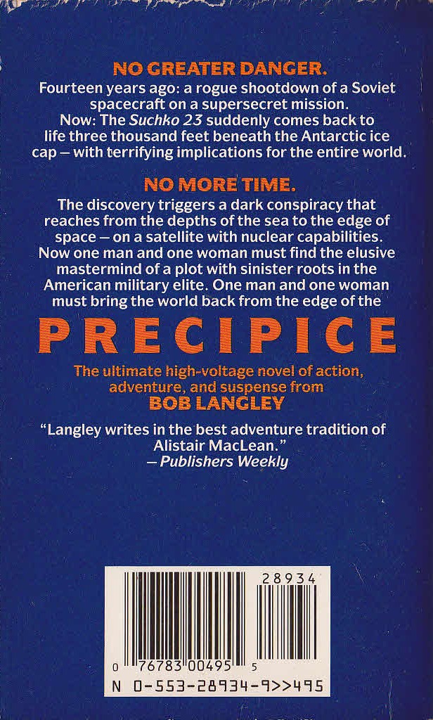 Bob Langley  PRECIPICE magnified rear book cover image