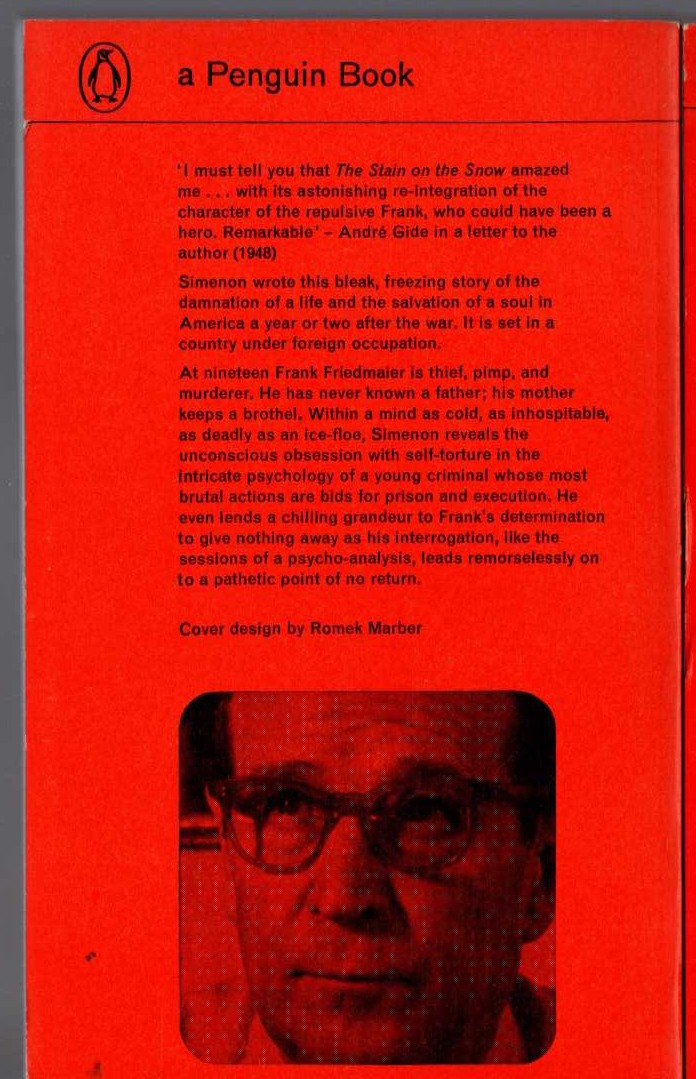 Georges Simenon  THE STAIN ON THE SNOW magnified rear book cover image