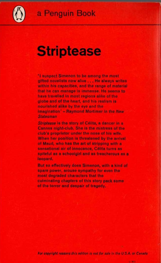 Georges Simenon  STRIPTEASE magnified rear book cover image
