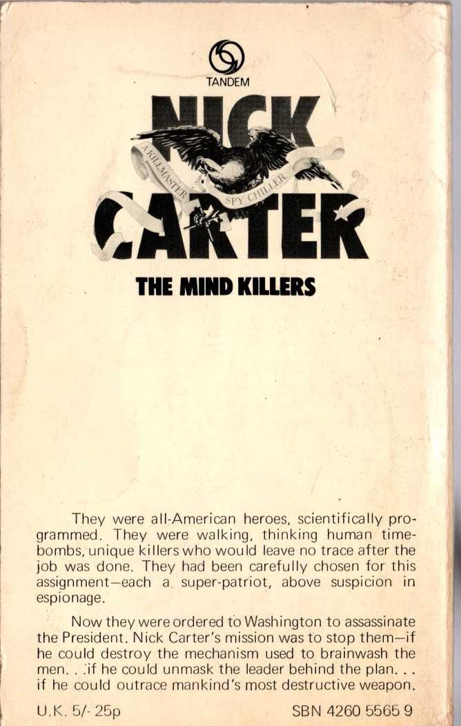 Nick Carter  THE MIND KILLERS magnified rear book cover image