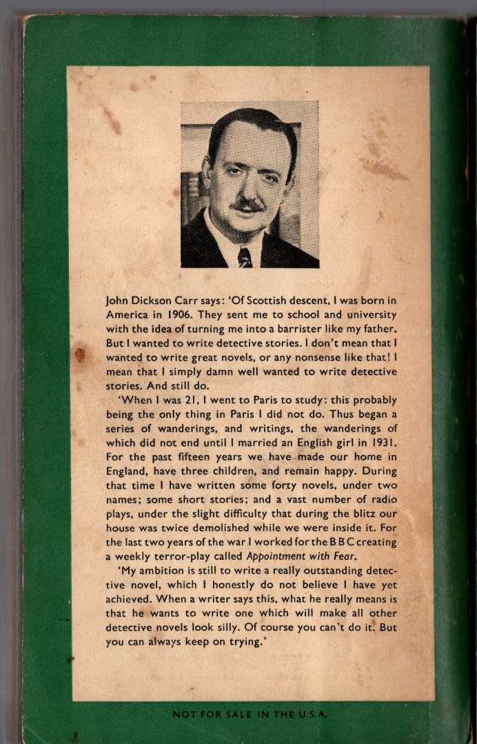 John Dickson Carr  HE WHO WHISPERS magnified rear book cover image