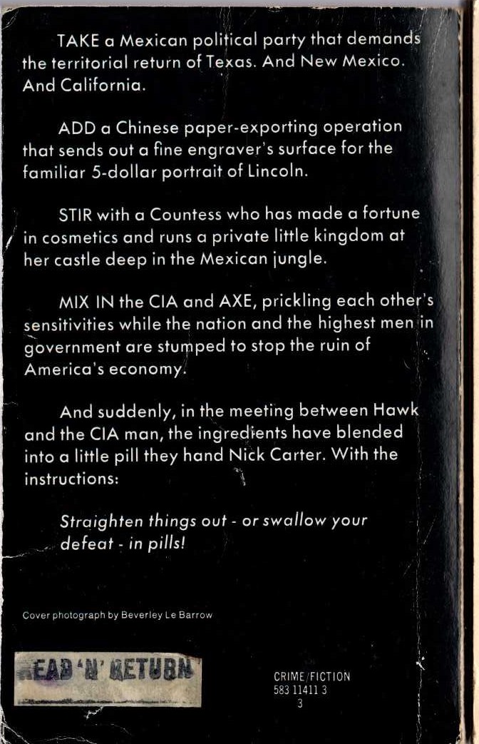 Nick Carter  THE GOLDEN SERPENT magnified rear book cover image
