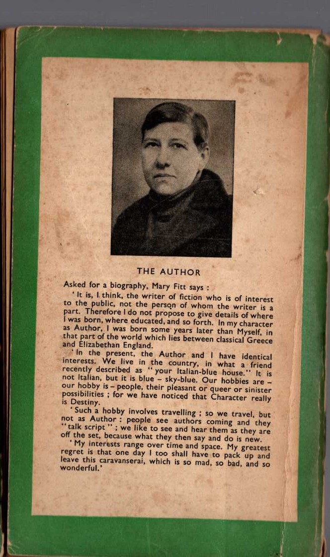 Mary Fitt  DEATH ON HERON'S MERE magnified rear book cover image