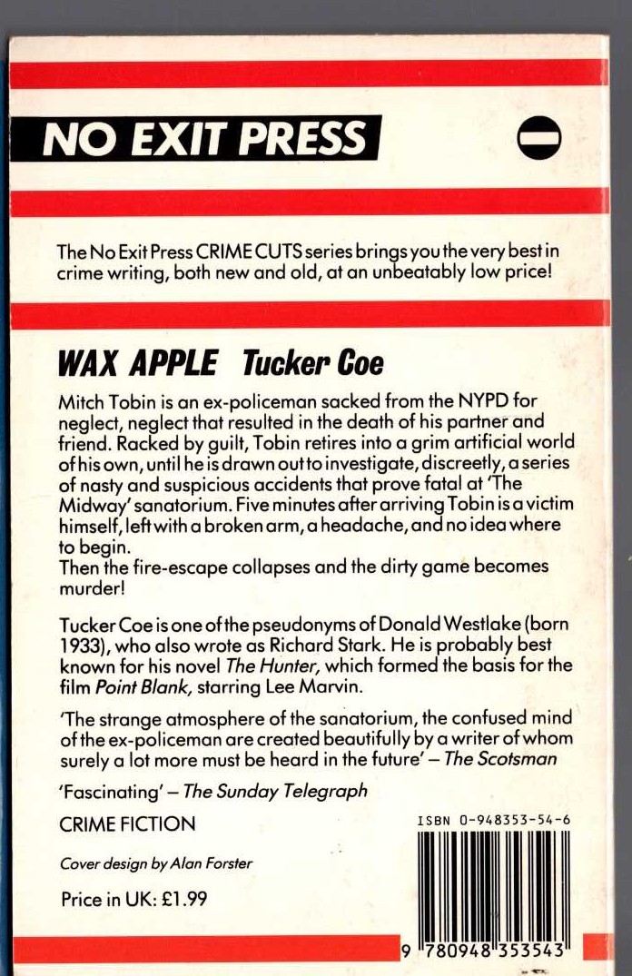 (Donald E.Westlake writing as Tucker Coe) WAX APPLE magnified rear book cover image