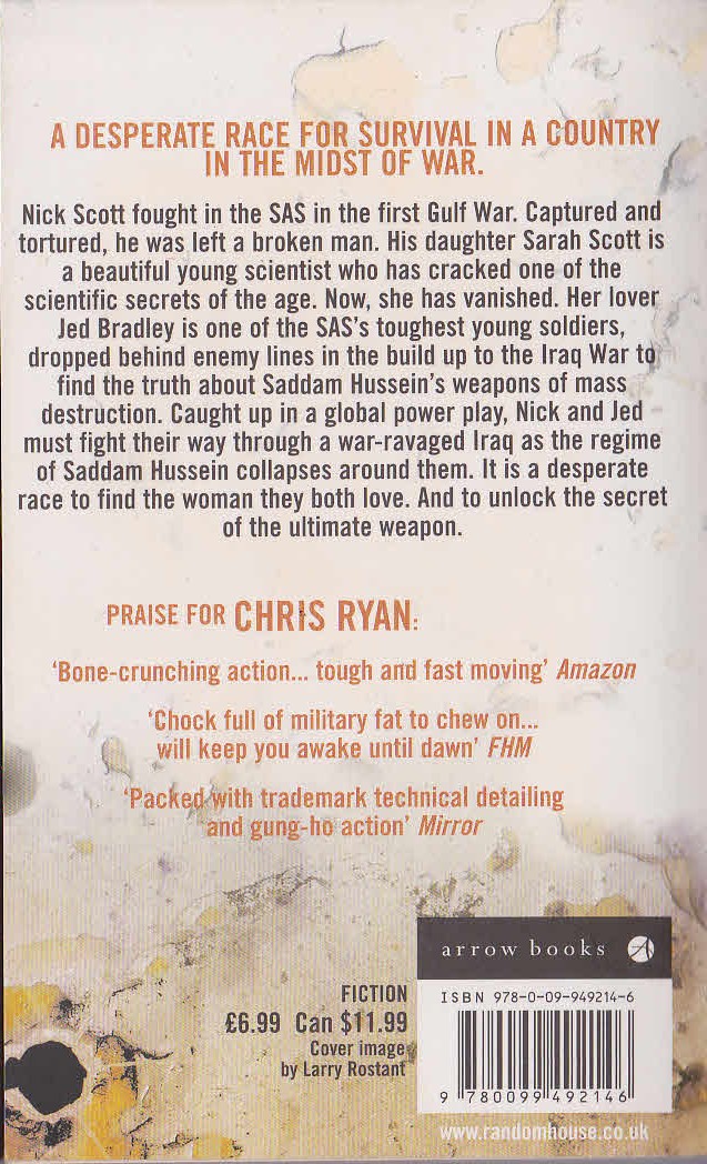 Chris Ryan  ULTIMATE WEAPON magnified rear book cover image