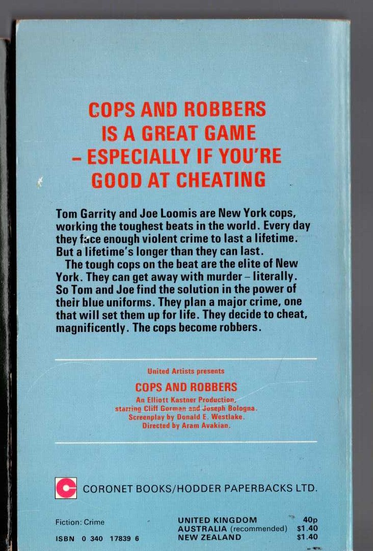 Donald E. Westlake  COPS AND ROBBERS (Film tie-in) magnified rear book cover image