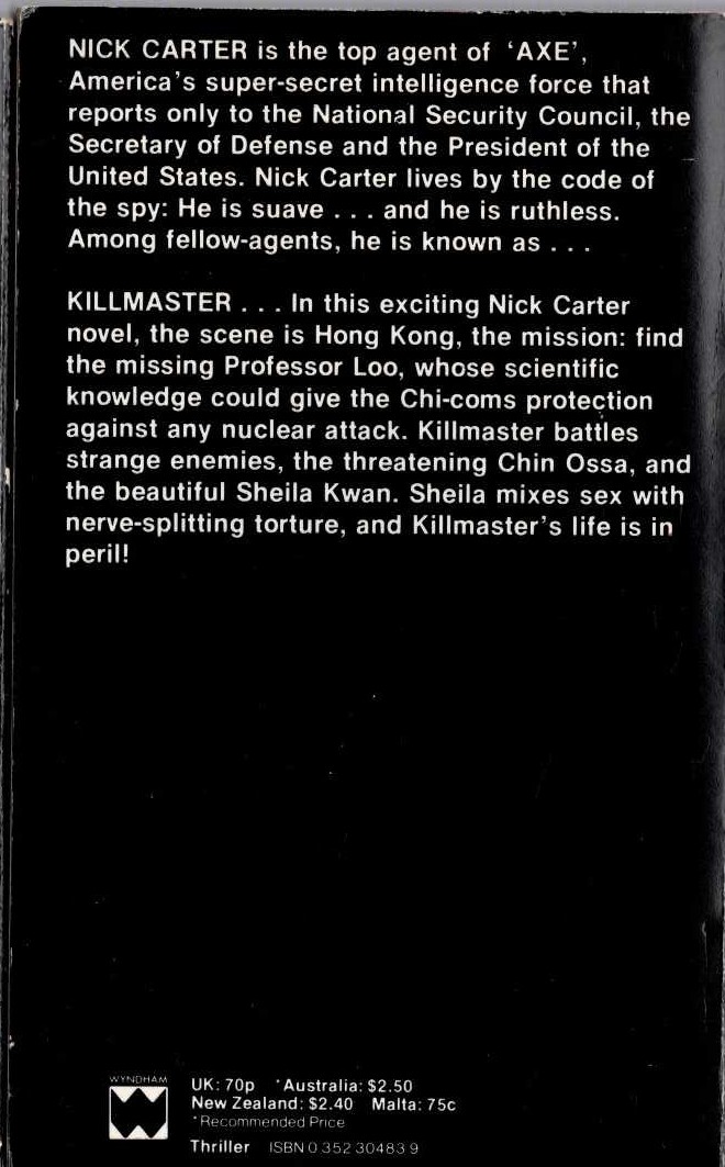 Nick Carter  THE DEFECTOR magnified rear book cover image