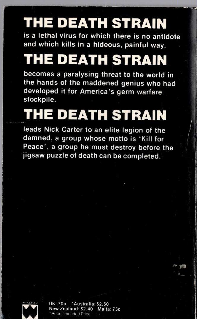 Nick Carter  THE DEATH STRAIN magnified rear book cover image