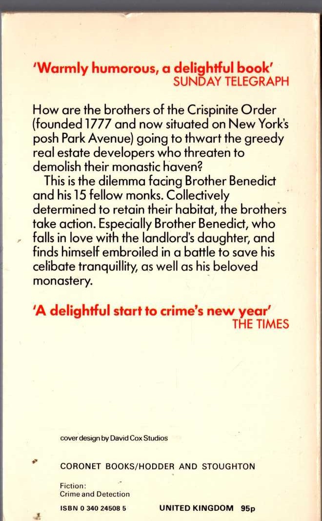 Donald E. Westlake  BROTHERS KEEPERS magnified rear book cover image