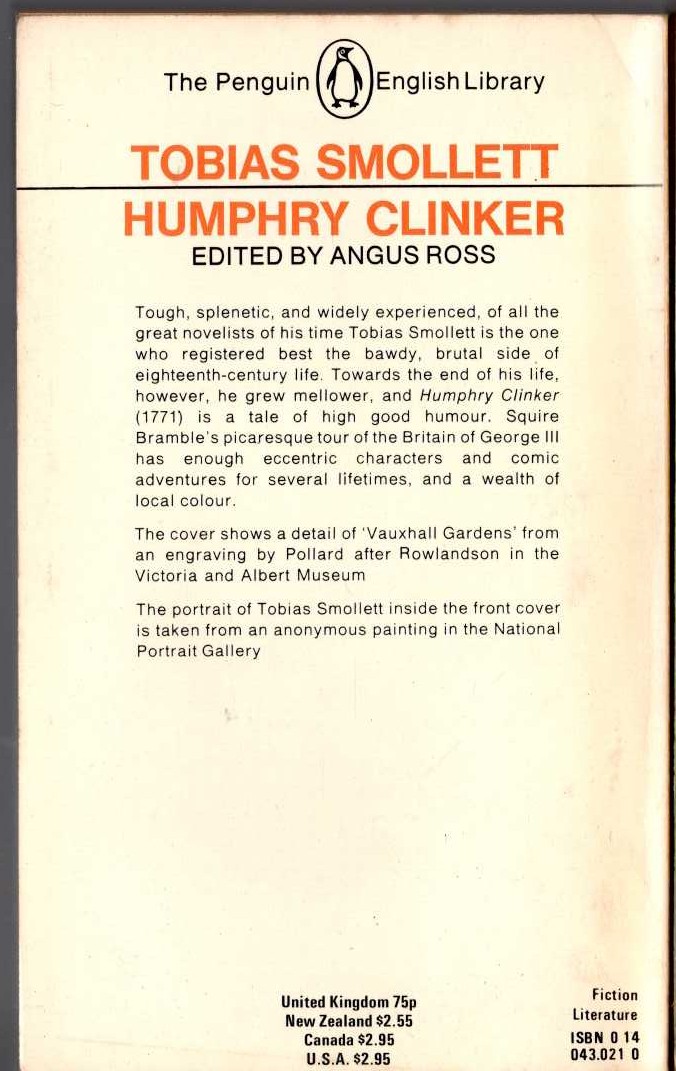 Tobias Smollett  HUMPHRY CLINKER magnified rear book cover image