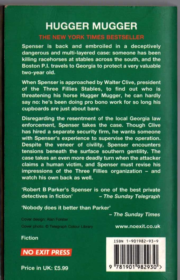 Robert B. Parker  HUGGER MUGGER magnified rear book cover image