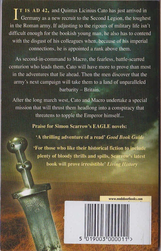 Simon Scarrow  UNDER THE EAGLE magnified rear book cover image