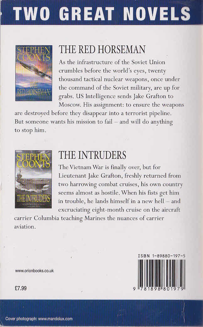 Stephen Coonts  THE RED HORSEMAN and THE INTRUDERS magnified rear book cover image
