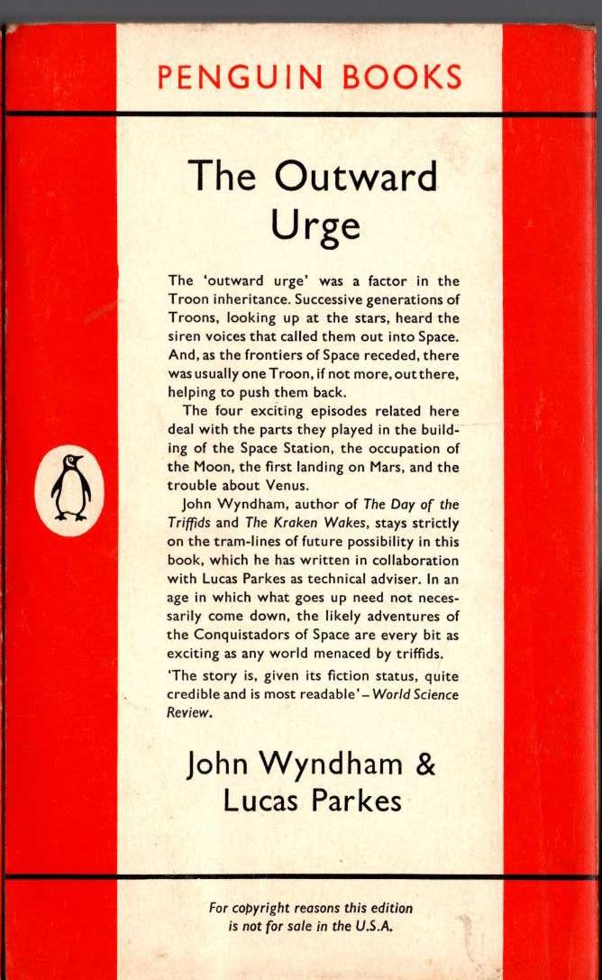 (John Wyndham & Lucas Parkes) THE OUTWARD URGE magnified rear book cover image