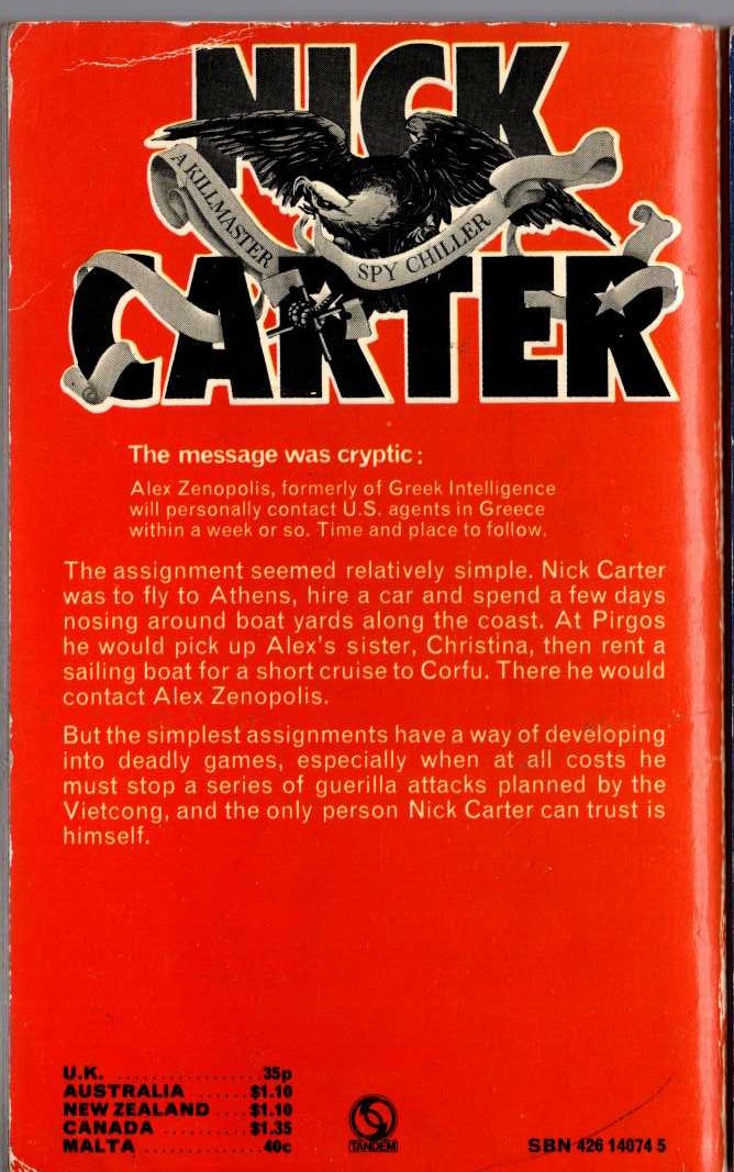 Nick Carter  THE LIQUIDATOR magnified rear book cover image