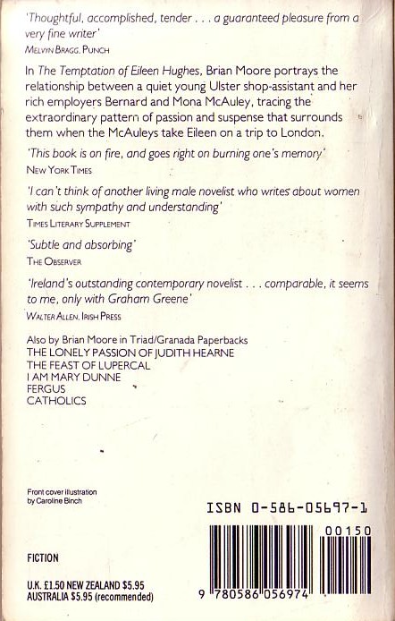 Brian Moore  THE TEMPTATION OF EILEEN HUGHES magnified rear book cover image