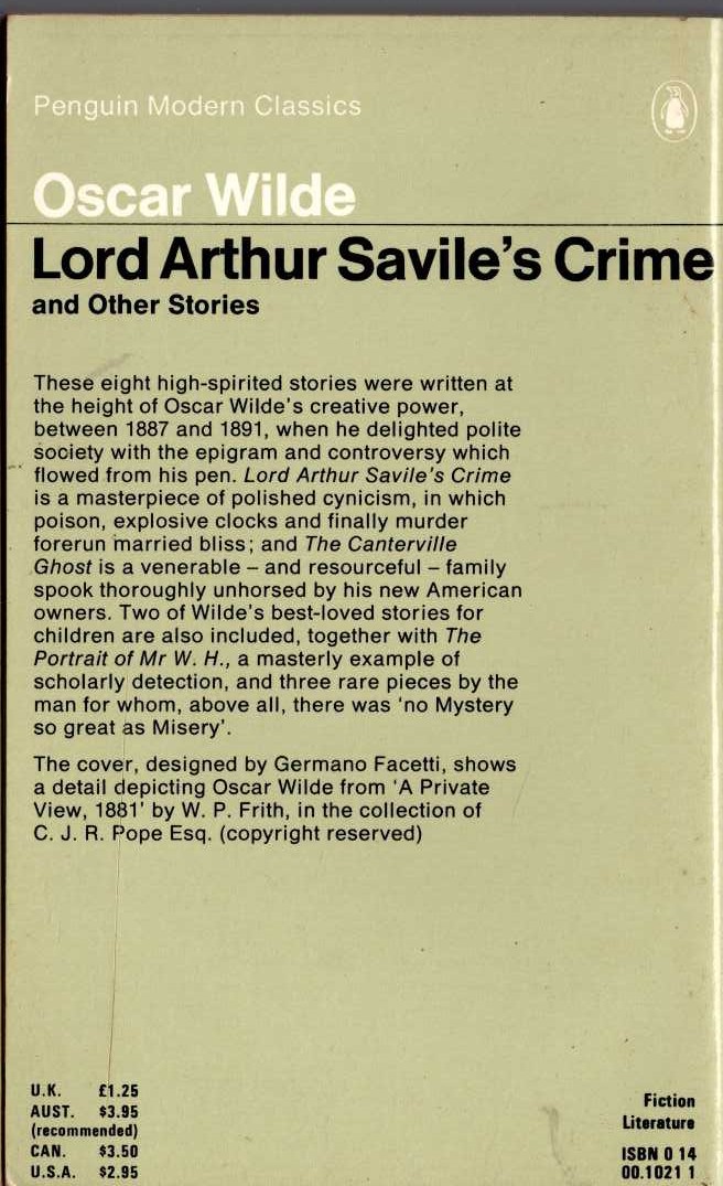 Oscar Wilde  LORD ARTHUR SAVILE'S CRIME and Other Stories magnified rear book cover image