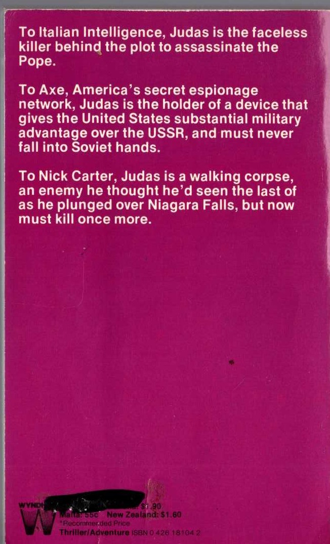 Nick Carter  VATICAN VENDETTA magnified rear book cover image
