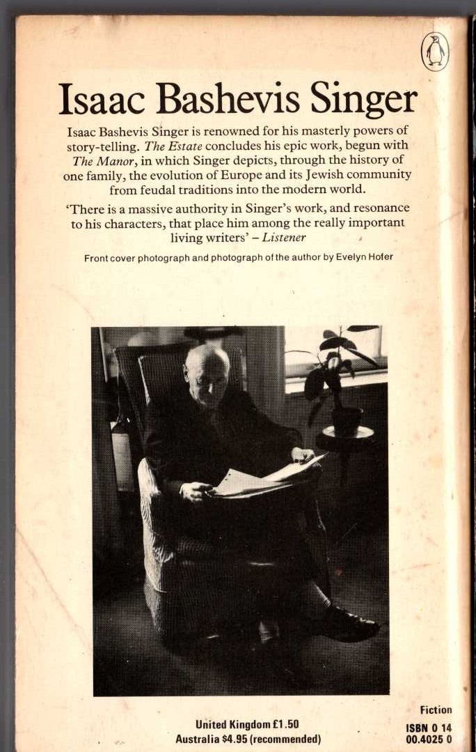 Isaac Bashevis Singer  THE ESTATE magnified rear book cover image