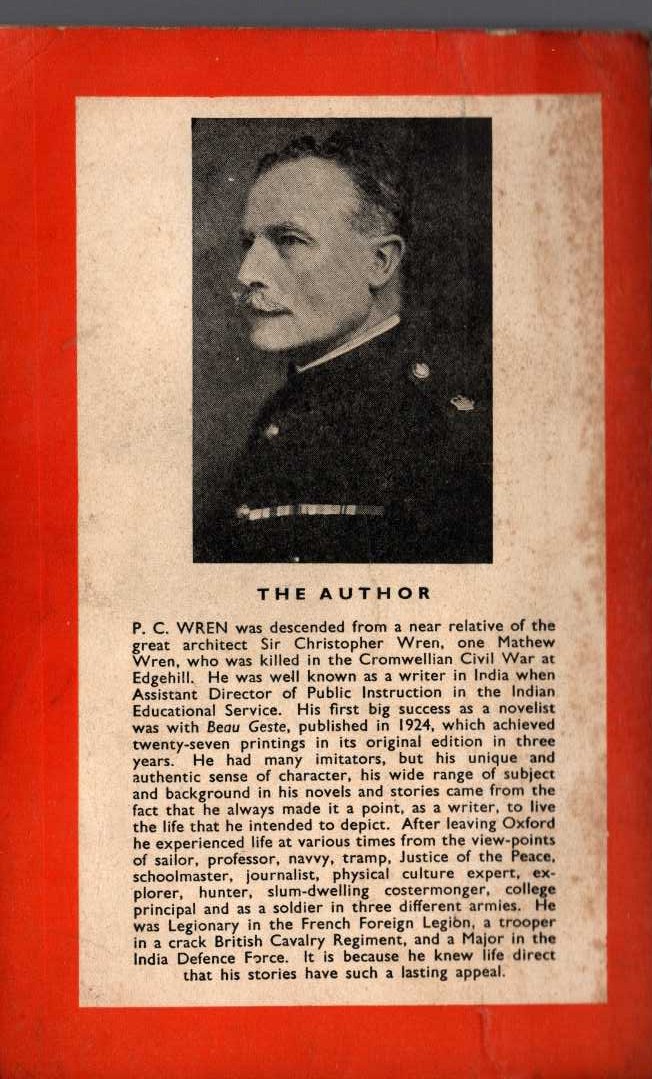 P.C. Wren  BEAU SABREUR magnified rear book cover image