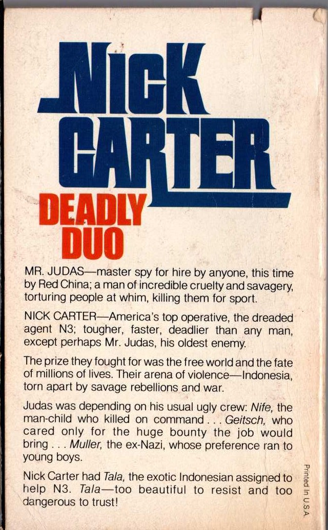 Nick Carter  THE JUDAS SPY magnified rear book cover image