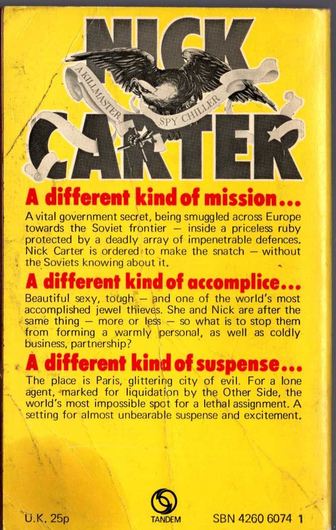Nick Carter  JEWEL OF DOOM magnified rear book cover image