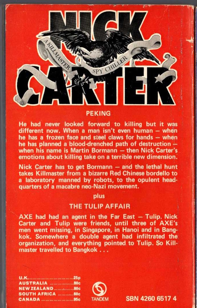 Nick Carter  PEKING: THE TULIP AFFAIR magnified rear book cover image