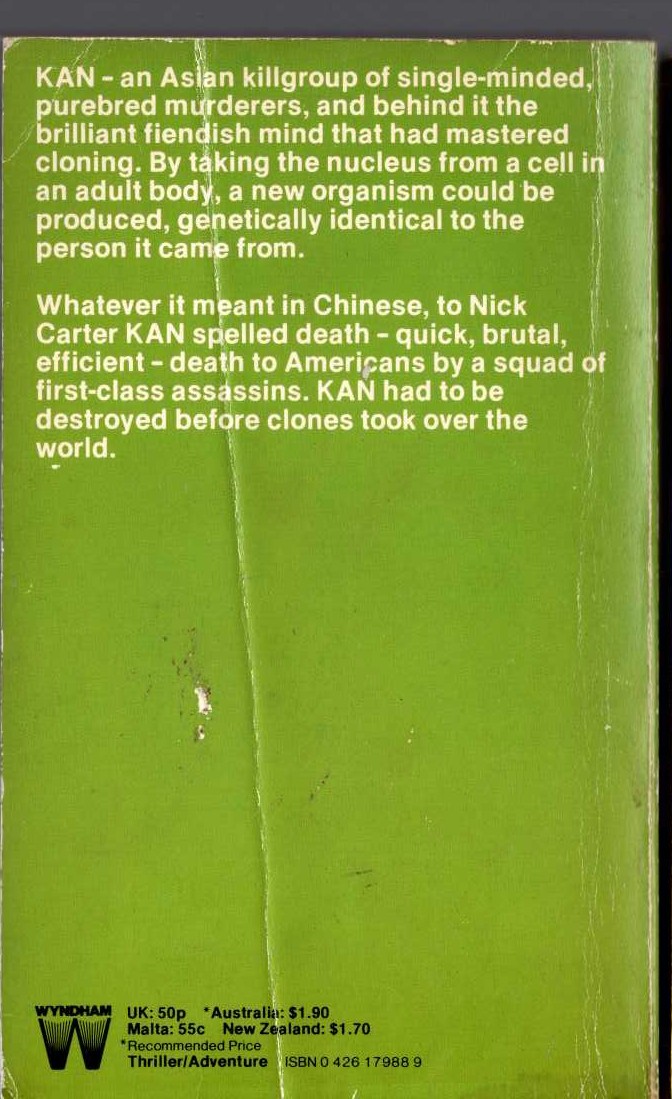 Nick Carter  THE PEKING DOSSIER magnified rear book cover image