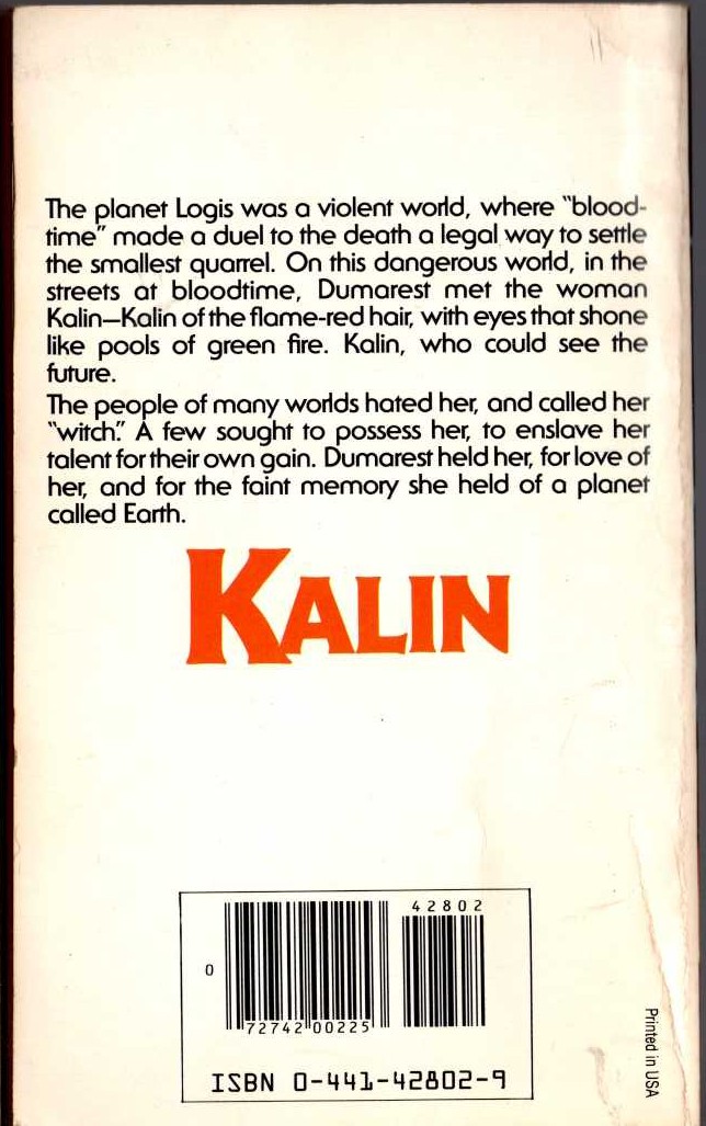 E.C. Tubb  KALIN magnified rear book cover image