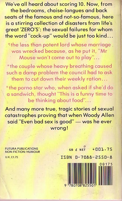 Peter Kinnell  THE BOOK OF EROTIC FAILURES magnified rear book cover image