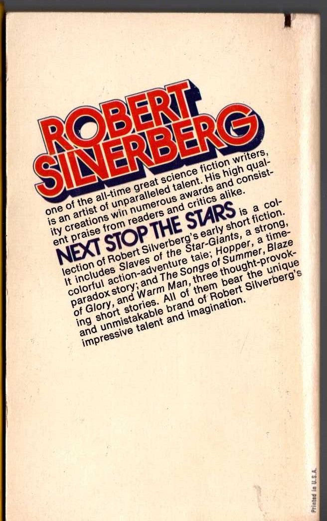 Robert Silverberg  NEXT STOP THE STARS magnified rear book cover image