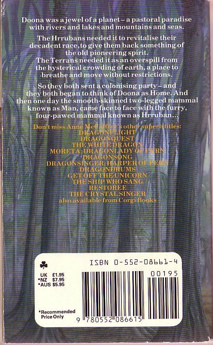 Anne McCaffrey  DECISION AT DOONA magnified rear book cover image