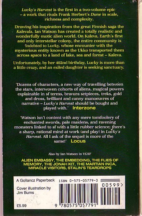 Ian Watson  LUCKY'S HARVEST magnified rear book cover image