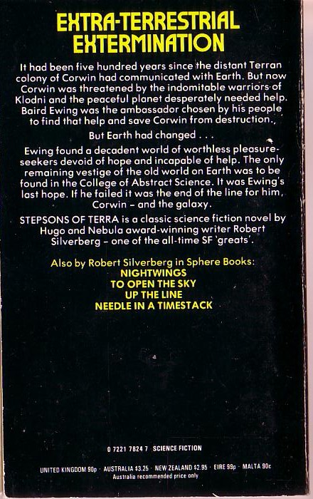 Robert Silverberg  STEPSONS OF TERRA magnified rear book cover image