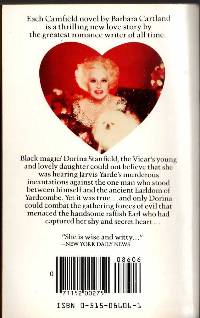 Barbara Cartland  THE DEVIL DEFEATED magnified rear book cover image