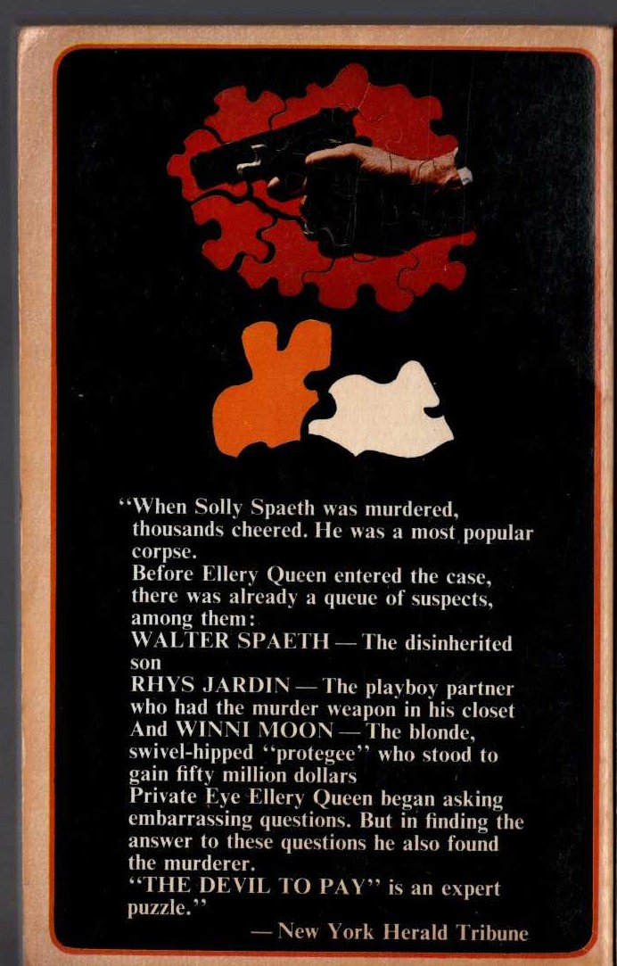 Ellery Queen  THE DEVIL TO PAY magnified rear book cover image