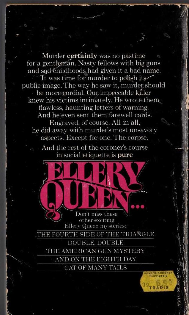 Ellery Queen  THE PLAYER OF THE OTHER SIDE magnified rear book cover image