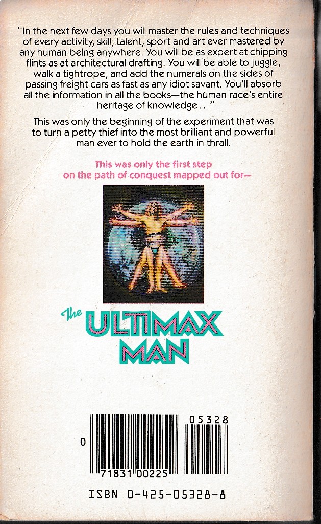Keith Laumer  THE ULTIMAX MAN magnified rear book cover image