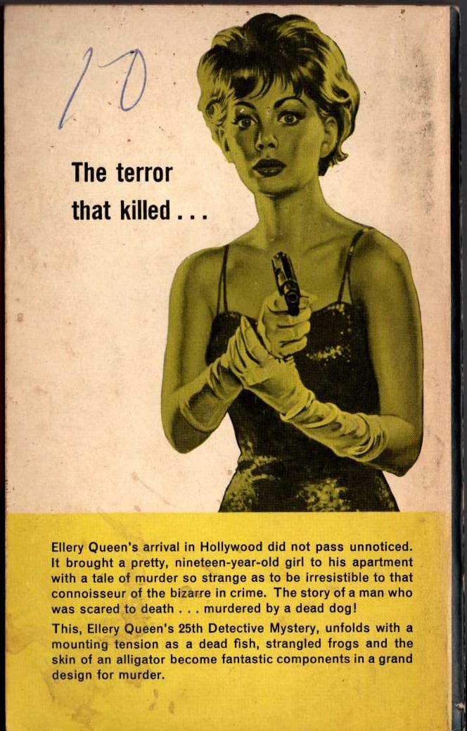 Ellery Queen  THE ORIGIN OF EVIL magnified rear book cover image