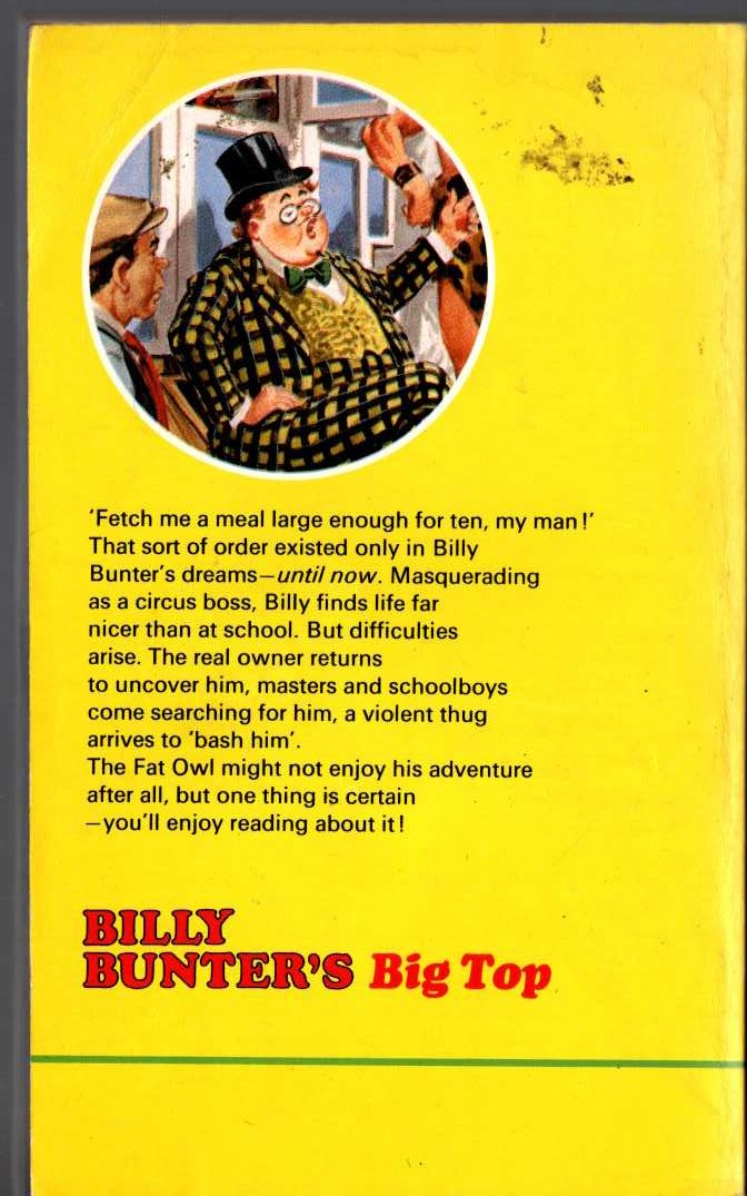 Frank Richards  BILLY BUNTER'S BIG TOP magnified rear book cover image