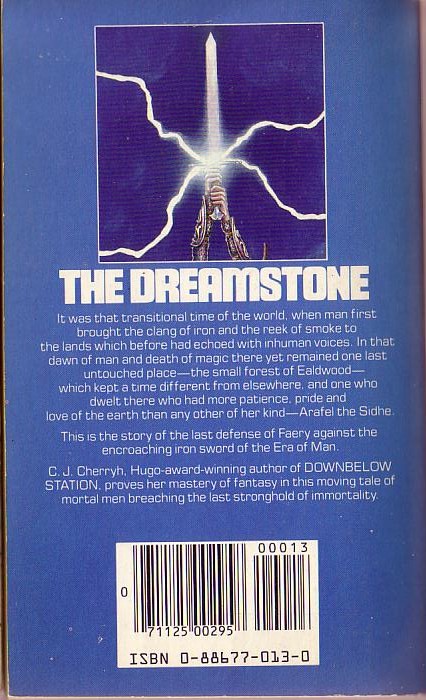 C.J. Cherryh  THE DREAMSTONE magnified rear book cover image