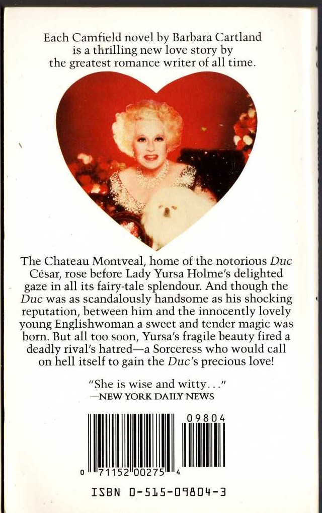 Barbara Cartland  SAVED BY LOVE magnified rear book cover image