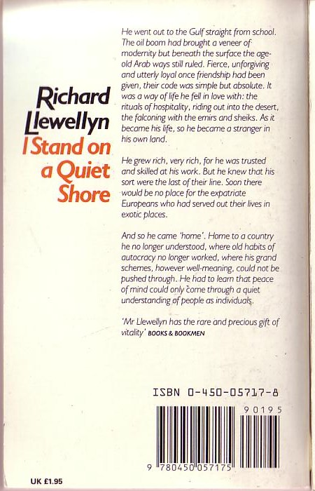 Richard Llewellyn  I-STAND ON A QUIET SHORE magnified rear book cover image