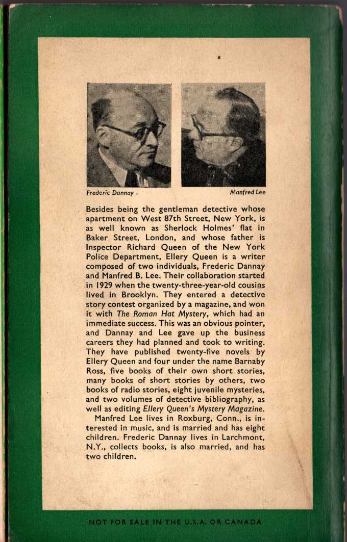 Ellery Queen  THE FOUR OF HEARTS magnified rear book cover image